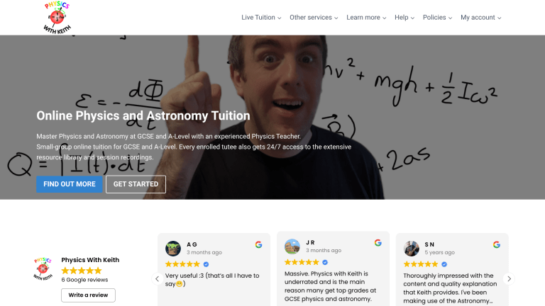 Screenshot of the Summer 2026 redesign of the Physics With Keith website